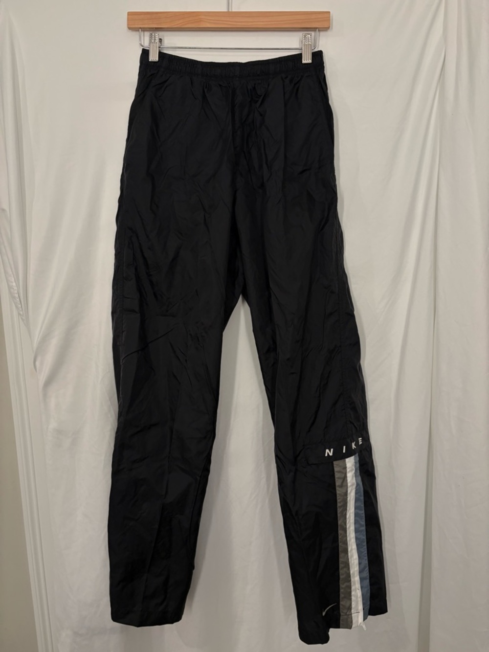 Vintage Nike Track Pants Black Y2K Windbreaker Joggers Zip Ankle Size S